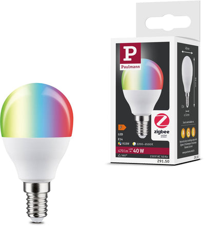 Paulmann Standard 230 V Smart Home ZigBee 3.0 Lampada a sfera LED E14 470LM 5W RGBW+ Dimmerabile Opaca