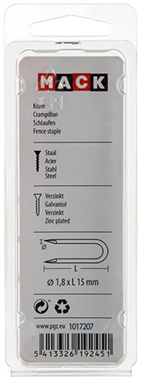 Mack 1017207 - grapa acero galvanizado 75 gr 1,8 x 15 mm | 5 piezas