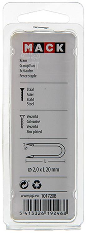 Mack 1017208 - grapa de acero galvanizado 80 gr 2,0 x 20 mm | 5 piezas