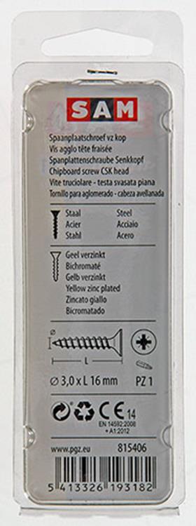 Mack 1017216 - tornillo para aglomerado con cabeza chapado en amarillo 50 piezas 3,0 x 16 mm | 10 piezas