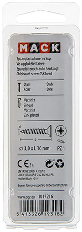 Mack 1017216 - tornillo para aglomerado con cabeza chapado en amarillo 50 piezas 3,0 x 16 mm | 10 piezas