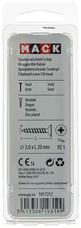 Mack 1017217 - tornillo para aglomerado con cabeza chapado en amarillo 45 piezas 3,0 x 20 mm | 10 piezas