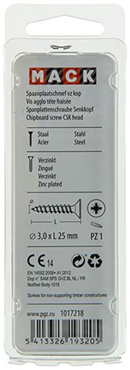 Mack 1017218 - tornillo para aglomerado con cabeza chapado en amarillo 40 piezas 3,0 x 25 mm | 10 piezas