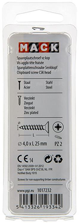 Mack 1017232 - tornillo para aglomerado con cabeza chapado en amarillo 25 piezas 4,0 x 25 mm | 10 piezas