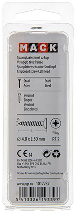 Mack 1017237 - tornillo para aglomerado con cabeza chapado en amarillo 15 piezas 4,0 x 50 mm | 10 piezas
