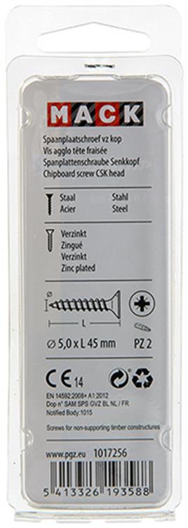 Mack 1017256 - tornillo para aglomerado con cabeza chapada en amarillo 11 piezas 5,0 x 45 mm | 10 piezas