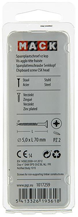 Mack 1017259 - Tornillo para aglomerado con cabeza chapada en amarillo. 7 piezas 5,0 x 70 mm | 10 piezas