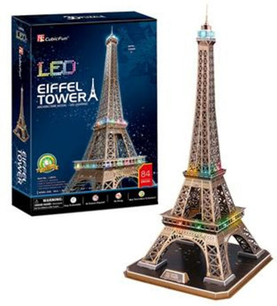 Torre Eiffel de rompecabezas 3D de diversión cúbica con iluminación LED