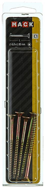 Mack 1017265 - tornillo para aglomerado con cabeza chapada en amarillo. 5 piezas 6,0 x 80 mm | 5 piezas