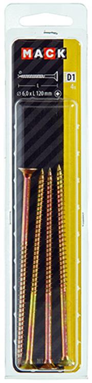 Mack 1017268 - tornillo para aglomerado con cabeza chapada en amarillo. 4 piezas 6,0 x 120 mm | 5 piezas