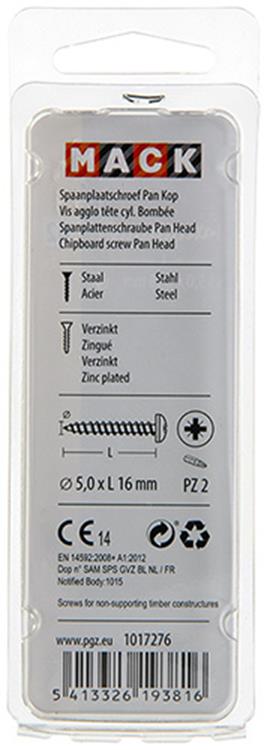 Mack 1017276 - tornillo para aglomerado cabeza cilíndrica chapado en amarillo 25 piezas 5,0 x 16 mm | 10 piezas