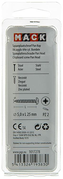 Mack 1017278 - tornillo para aglomerado cabeza cilíndrica chapado en amarillo 18 piezas 5,0 x 25 mm | 10 piezas