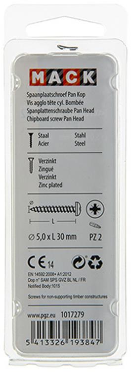 Mack 1017279 - tornillo para aglomerado cabeza cilíndrica chapado en amarillo 15 piezas 5,0 x 30 mm | 10 piezas