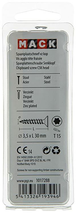 Mack 1017288 - españaplschr.vzkop-selfb. chapado en amarillo 26 piezas 3,5 x 30 mm | 10 piezas