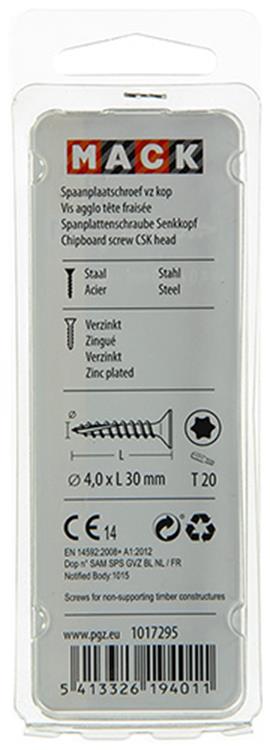Mack 1017295 - spainplschr.vzkop-automontaje chapado en amarillo 22 piezas 4,0 x 30 mm | 10 piezas