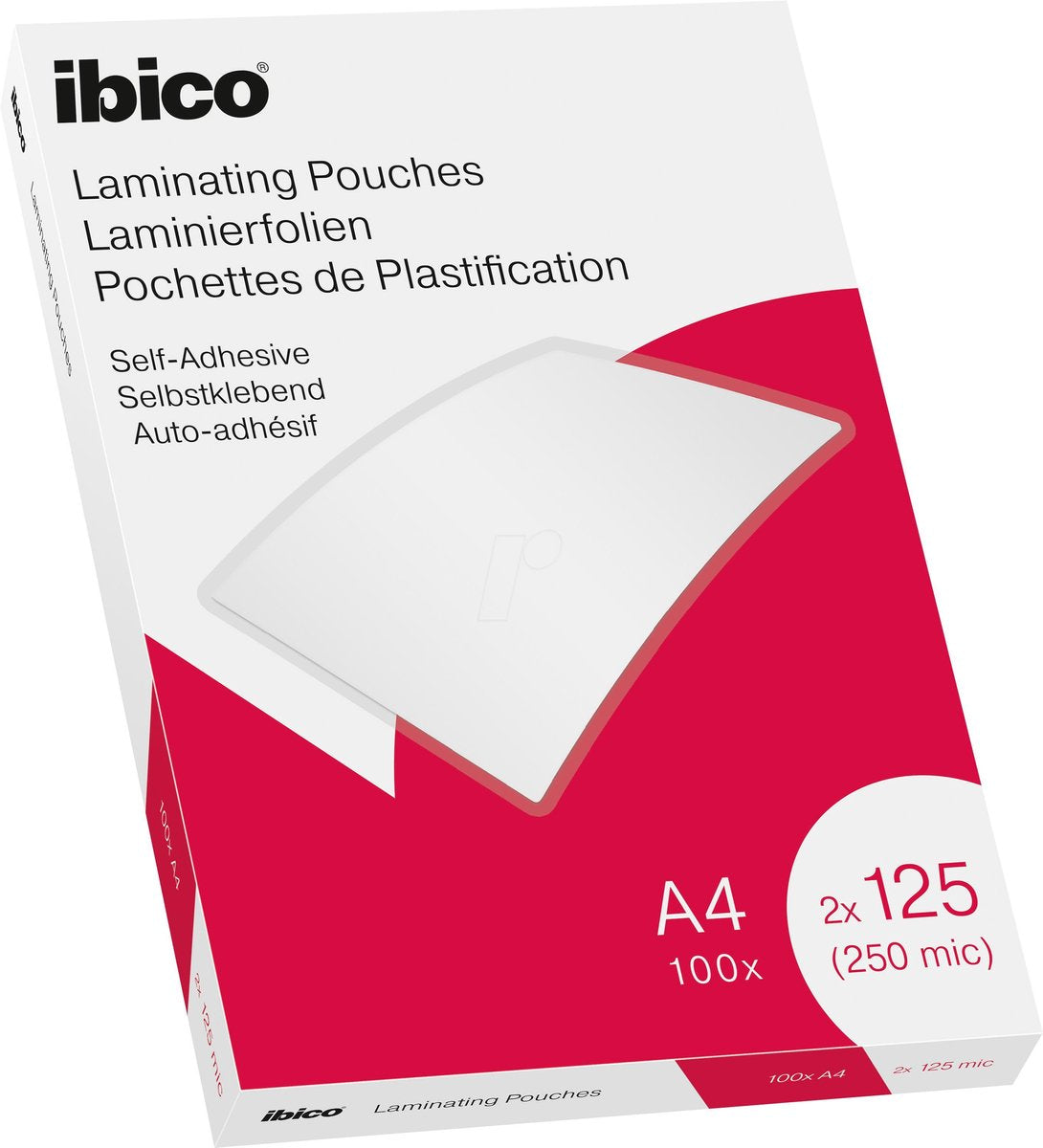 Bolsas plastificadoras autoadhesivas Ibico - para documentos A4 - 2 x 125 micras - 100 unidades