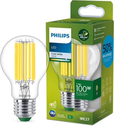 Philips LED Lámpara LED Philips ultra eficiente transparente - 100 W - E27 - luz blanca fría