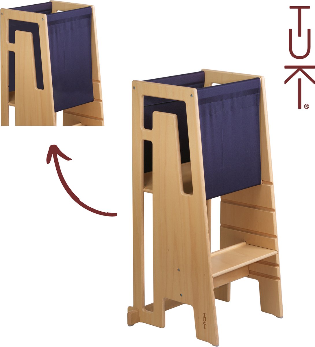 Tuki® ontdekkingsdoek navy - learning tower - montessori leertoren - leertoren keukenhulp - leer toren - 360° valbeveiliging - leertoren accessoires - navy