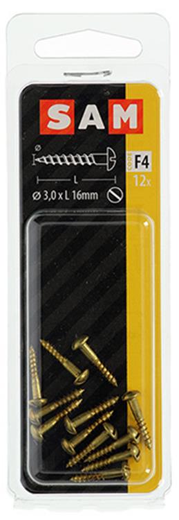 Mack 1019659 - tornillo para madera cabeza plana latón 12 piezas 3,0 x 16 mm | 10 piezas