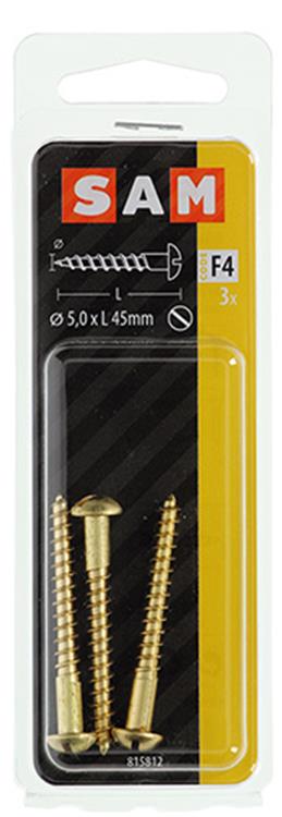 Mack 1019668 - tornillo para madera cabeza plana latón 3 piezas 5,0 x 45 mm | 10 piezas