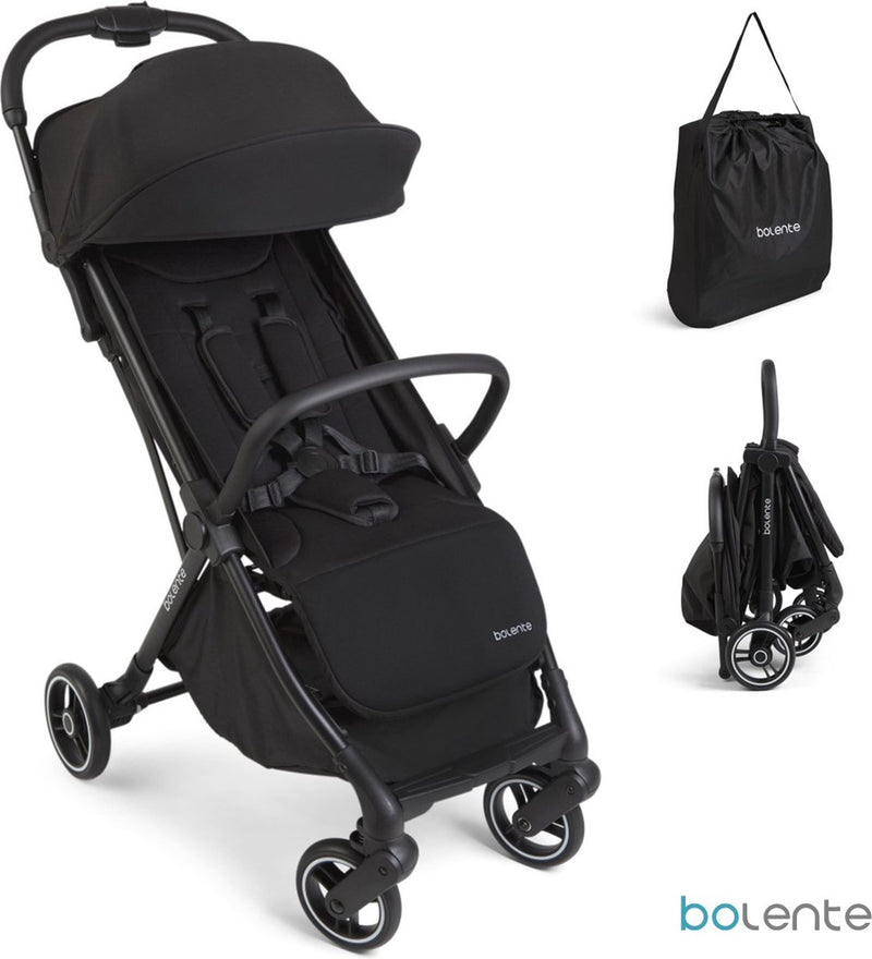 Silla de paseo compacta Bolente Beetle negro | pequeño plegable | ligero | cochecito de viaje | cochecito plegable | cochecito | 0 a 4 años | incluyendo bolsa de transporte