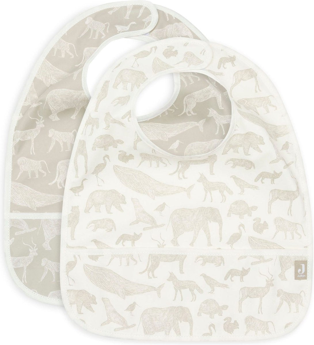 Jollein bib waterproof animals nougat (2pack)