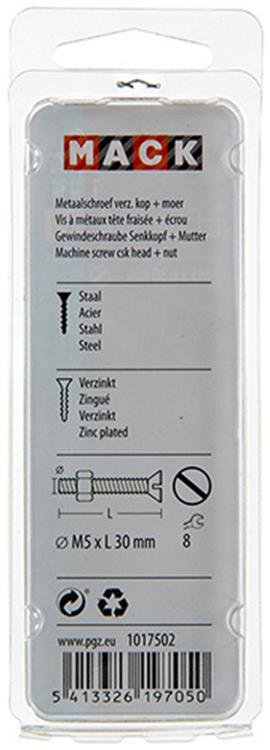 Mack 1017502 - tornillo metálico galvanizado. cabeza + tuerca chapada 13uds m5 x 30 mm | 10 piezas