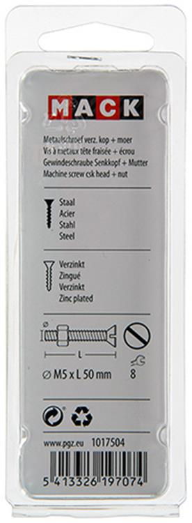 Mack 1017504 - tornillo metálico galvanizado. cabeza + tuerca chapada 8 piezas m5 x 50 mm | 10 piezas