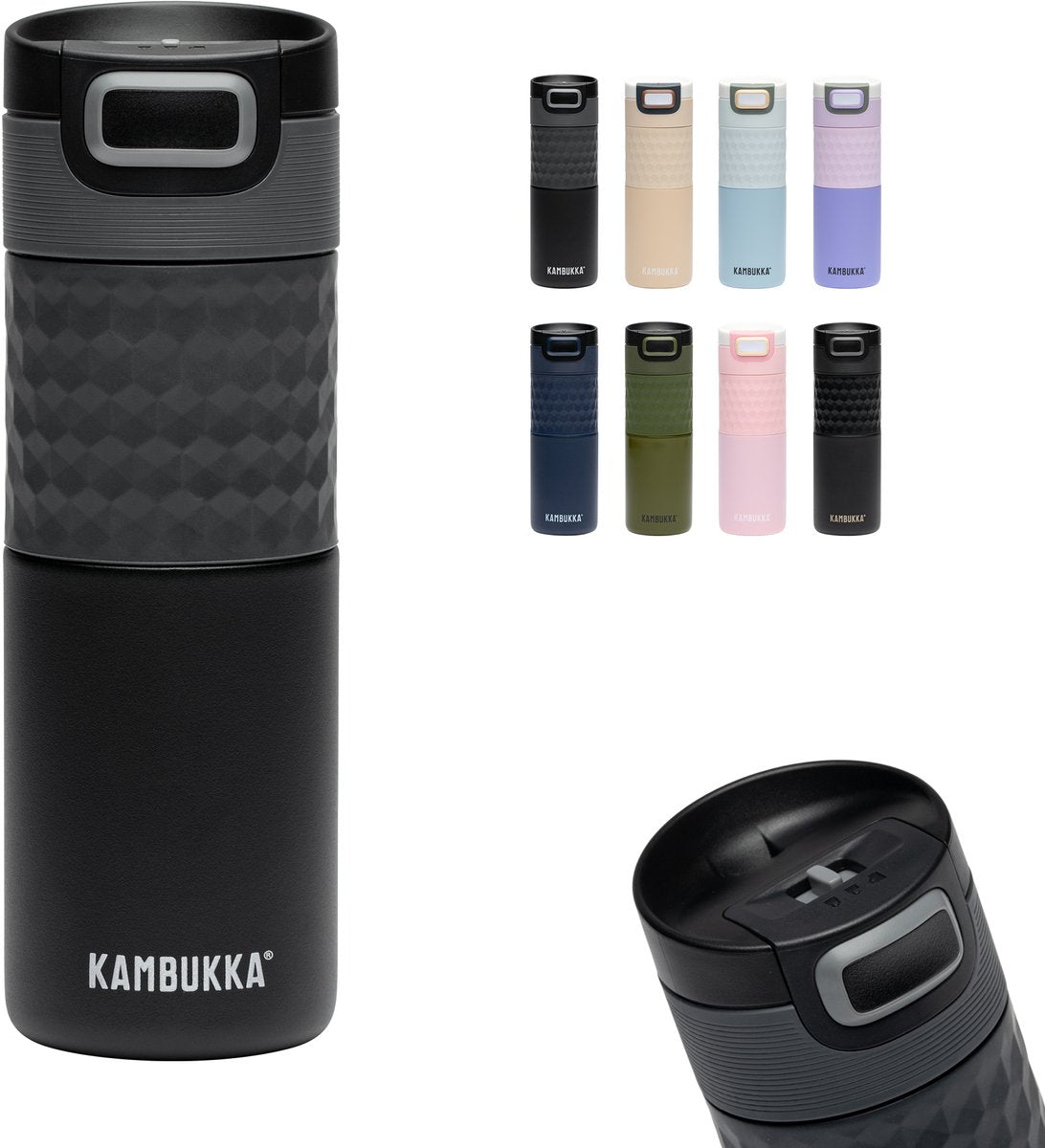 Tazza termica Kambukka Etna Grip 500 ml - facile da pulire - tazza da caffè a tenuta stagna - acciaio nero