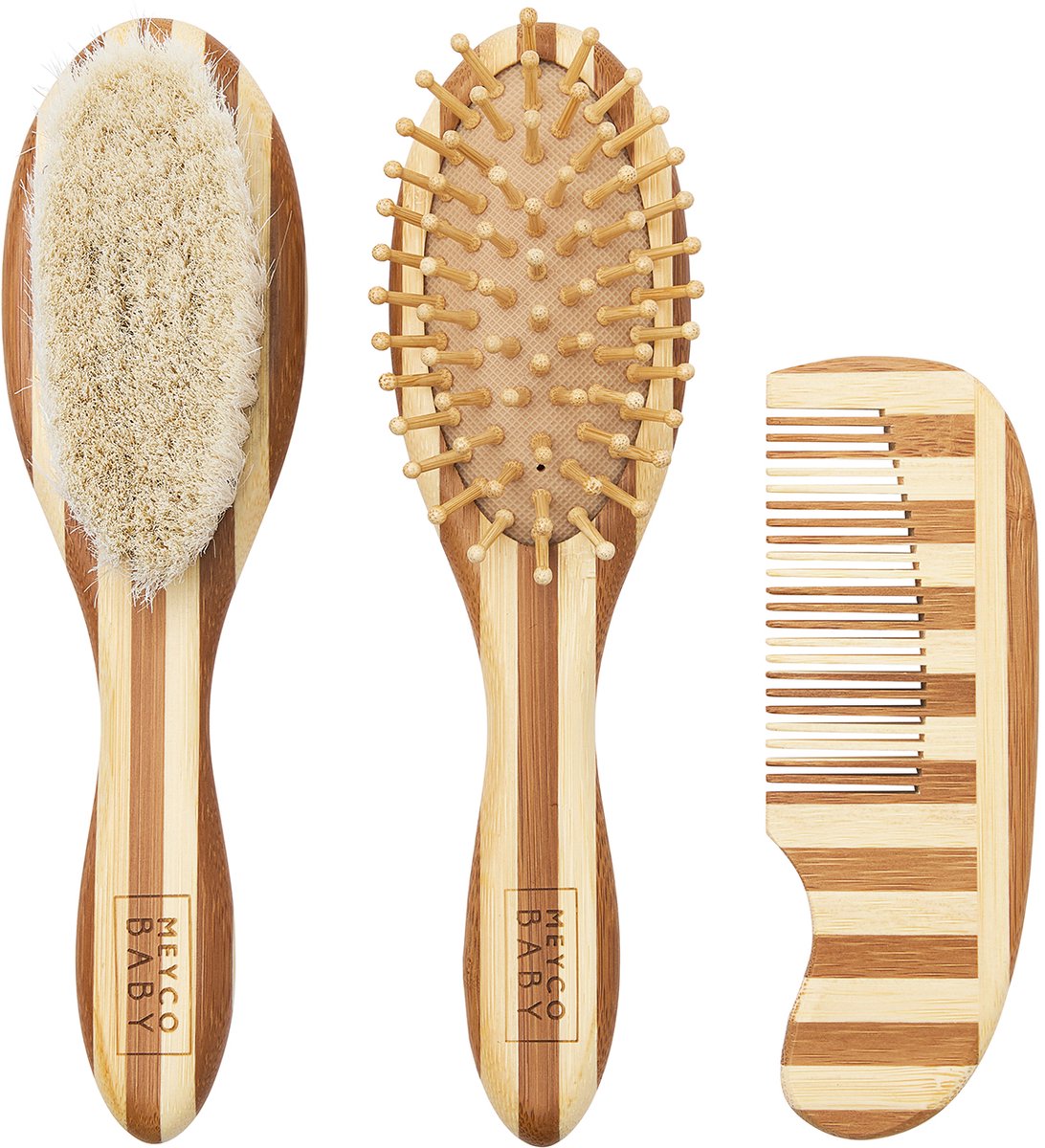 Set per capelli Meyco Baby Stripe - bambù - noce naturale - 3 pezzi