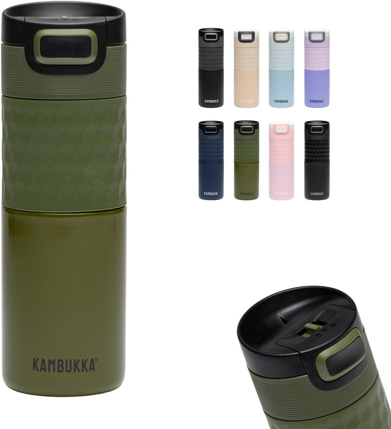 Taza termo Kambukka etna grip 500 ml - taza de café para llevar - fácil de limpiar - taza de café a prueba de fugas - taza de té - taza de viaje - guerrero caqui