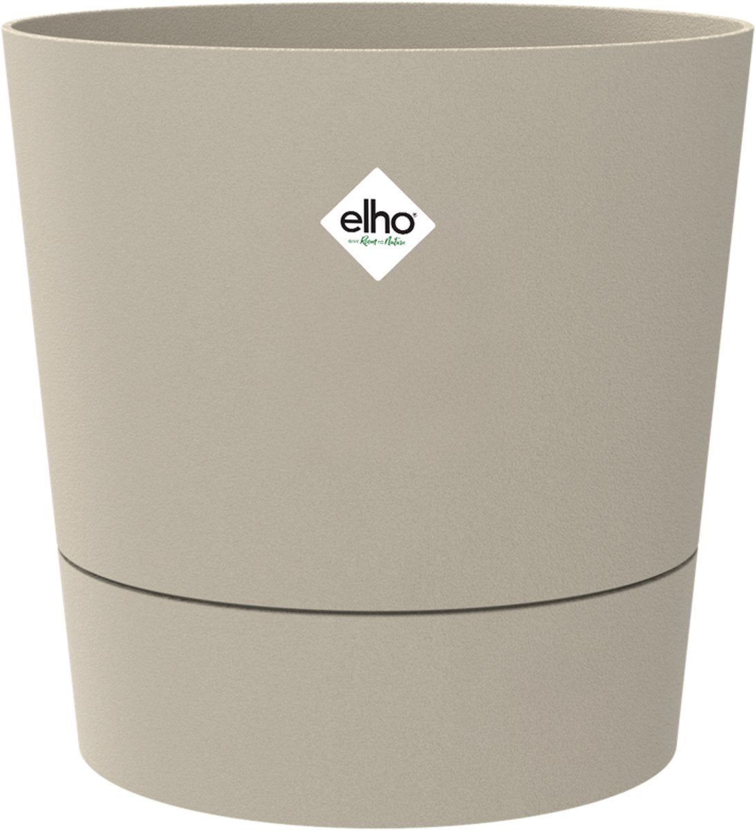 Elho foss round 43cm - macetero de interior - plástico 100% reciclado - ø 43 x h 42,5 - beige champiñón