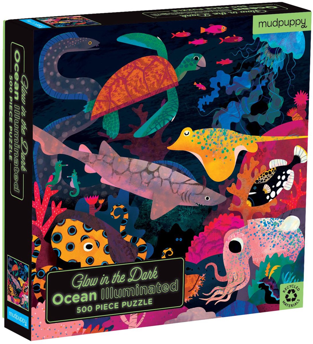 Puzzle Mudpuppy che si illumina al buio - oceano - 51x51 cm - 500 pezzi - 8 anni