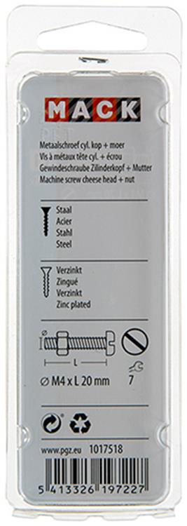 Mack 1017518 - cilindro de tornillo metálico. cabeza + tuerca chapada 18 piezas m4 x 20 mm | 10 piezas