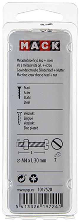 Mack 1017520 - cilindro de tornillo metálico. cabeza + tuerca chapada 14 piezas m4 x 30 mm | 10 piezas