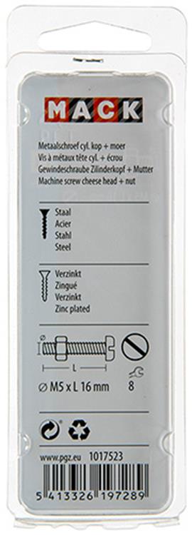 Mack 1017523 - cilindro de tornillo metálico. cabeza + tuerca chapada 16 piezas m5 x 16 mm | 10 piezas