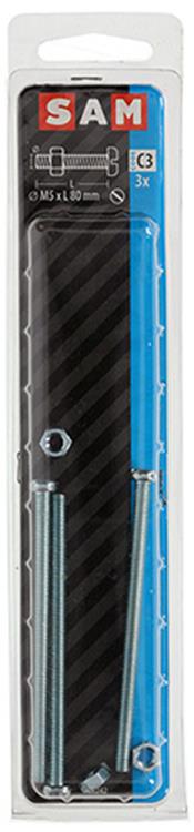 Mack 1017530 - cilindro de tornillo metálico. cabeza + tuerca chapada 3 piezas m5 x 80 mm | 5 piezas