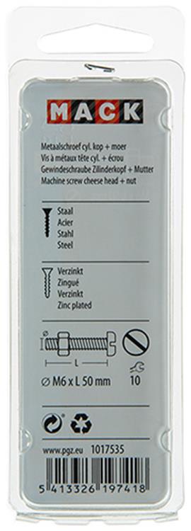 Mack 1017535 - cilindro de tornillo metálico. cabeza + tuerca chapada 5 piezas m6 x 50 mm | 10 piezas