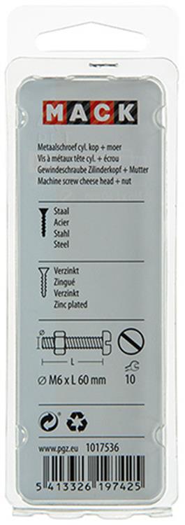 Mack 1017536 - cilindro de tornillo metálico. cabeza + tuerca chapada 4 piezas m6 x 60 mm | 10 piezas