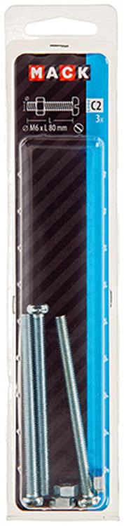 Mack 1017537 - cilindro de tornillo metálico. cabeza + tuerca chapada 3 piezas m6 x 80 mm | 5 piezas