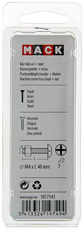 Mack 1017543 - perno calentador + tuerca acero galvanizado 14 piezas m4 x 40 mm | 10 piezas