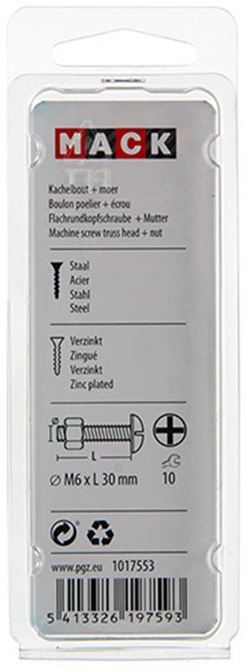 Mack 1017553 - perno calentador + tuerca acero galvanizado 8 piezas m6 x 30 mm | 5 piezas