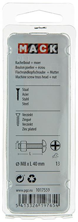 Mack 1017559 - perno calentador + tuerca acero galvanizado 5 piezas m8 x 40 mm | 5 piezas