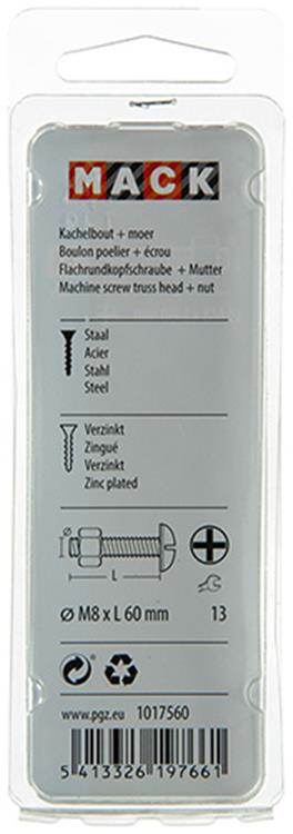 Mack 1017560 - perno calentador + tuerca acero galvanizado 4 piezas m8 x 60 mm | 5 piezas