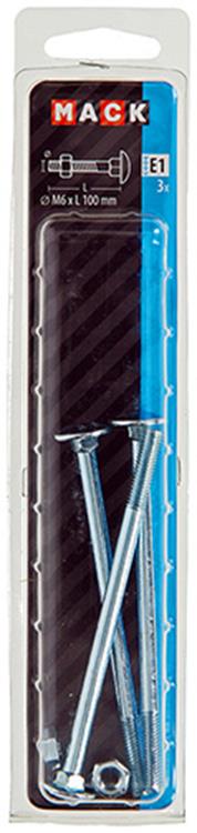 Mack 1017575 - perno madera + tuerca acero galvanizado 3 piezas m6 x 100 mm | 5 piezas