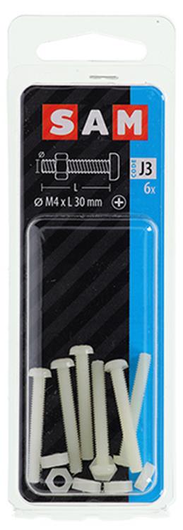 Mack 1017641 - cilindro de tornillo metálico. cabeza + tuerca nylon 6 pzs m4 x 30 mm | 10 piezas