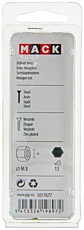 Mack 1017677 - tuerca hexagonal acero galvanizado 20 piezas m 8 | 10 piezas