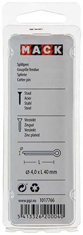 Mack 1017766 - pasador de chaveta acero galvanizado 10 piezas 4,0 x 40 mm | 10 piezas