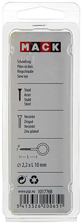 Mack 1017768 - ojo de tornillo acero galvanizado 20 piezas 2,2 x 10 mm | 10 piezas