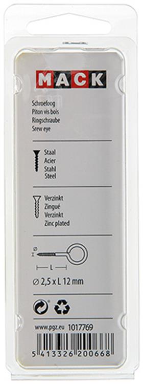 Mack 1017769 - ojo de tornillo acero galvanizado 18uds 2,5 x 12 mm | 10 piezas